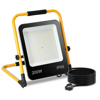 Hengda LED Baustrahler 50-200W mit Ständer | Arbeitsleuchte 6000K Kaltweiß | IP66 Wasserdichter LED Fluter mit 3 m Kabel & Stecker für Baustelle, Werkstatt, Garage