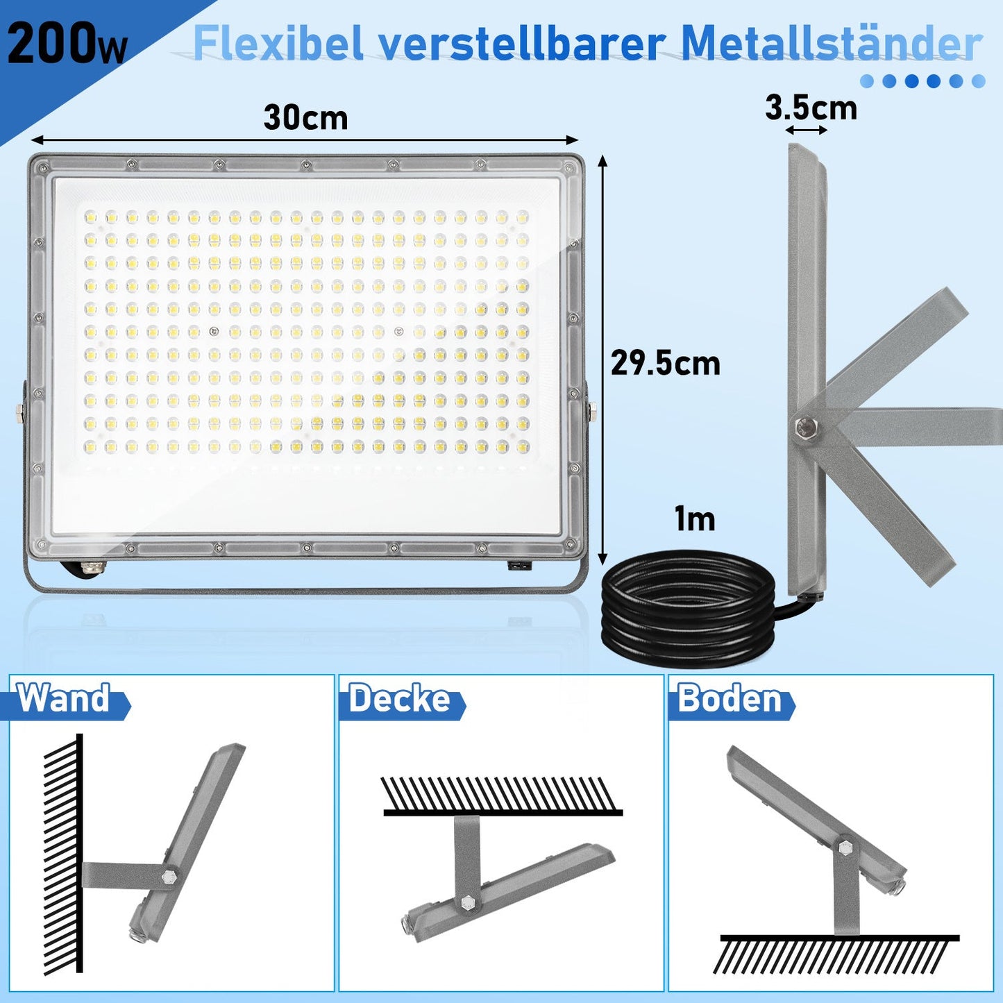 Hengda LED Strahler Außen 10–200W | LED Fluter 6000K Kaltweiß | IP65 Wasserdichter Außenstrahler mit 120° Abstrahlwinkel für Garten, Hof, Garage & Fassadenbeleuchtung (ohne Stecker)