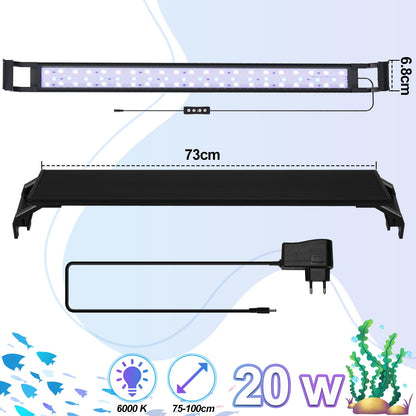 Hengda LED Aquarium Beleuchtung, 16W/20W/25W, Aquariumbeleuchtung Weiß Blau, Aquarium Lampe mit Verstellbarer Halterung, für 90cm-120cm Süßwasser-Aquarien