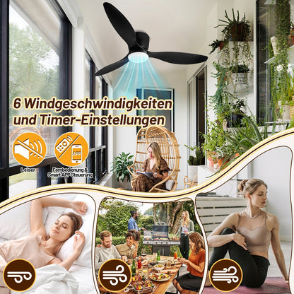 Hengda Deckenventilator Mit Beleuchtung, 132cm, LED Ventilator Deckenlampe, Umkehrsfunktion, 6 Geschwindigkeiten