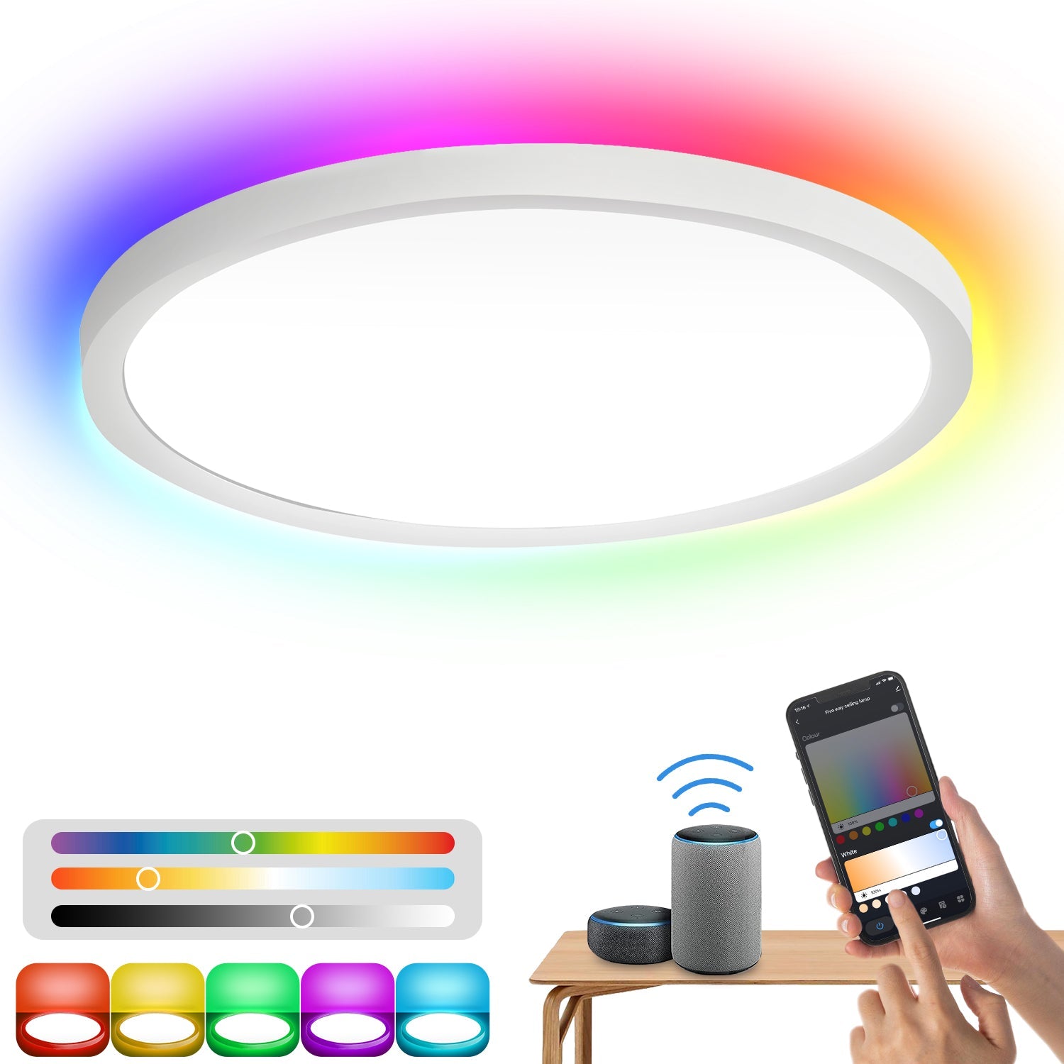 Hengda 24W 2040LM Alexa Lampe Deckenlampe Deckenleuchte Smart Dimmbar Kompatibel mit Alexa & Google 2700K-6500K, Farbwechsel Flach Schlafzimmer Lampe, IP44 für Kinderzimmer Badezimmer