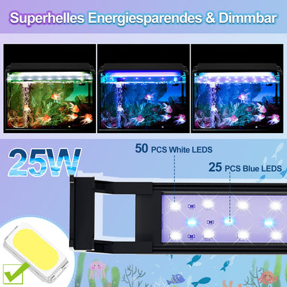 Hengda LED Aquarium Beleuchtung, 16W/20W/25W, Aquariumbeleuchtung Weiß Blau, Aquarium Lampe mit Verstellbarer Halterung, für 90cm-120cm Süßwasser-Aquarien