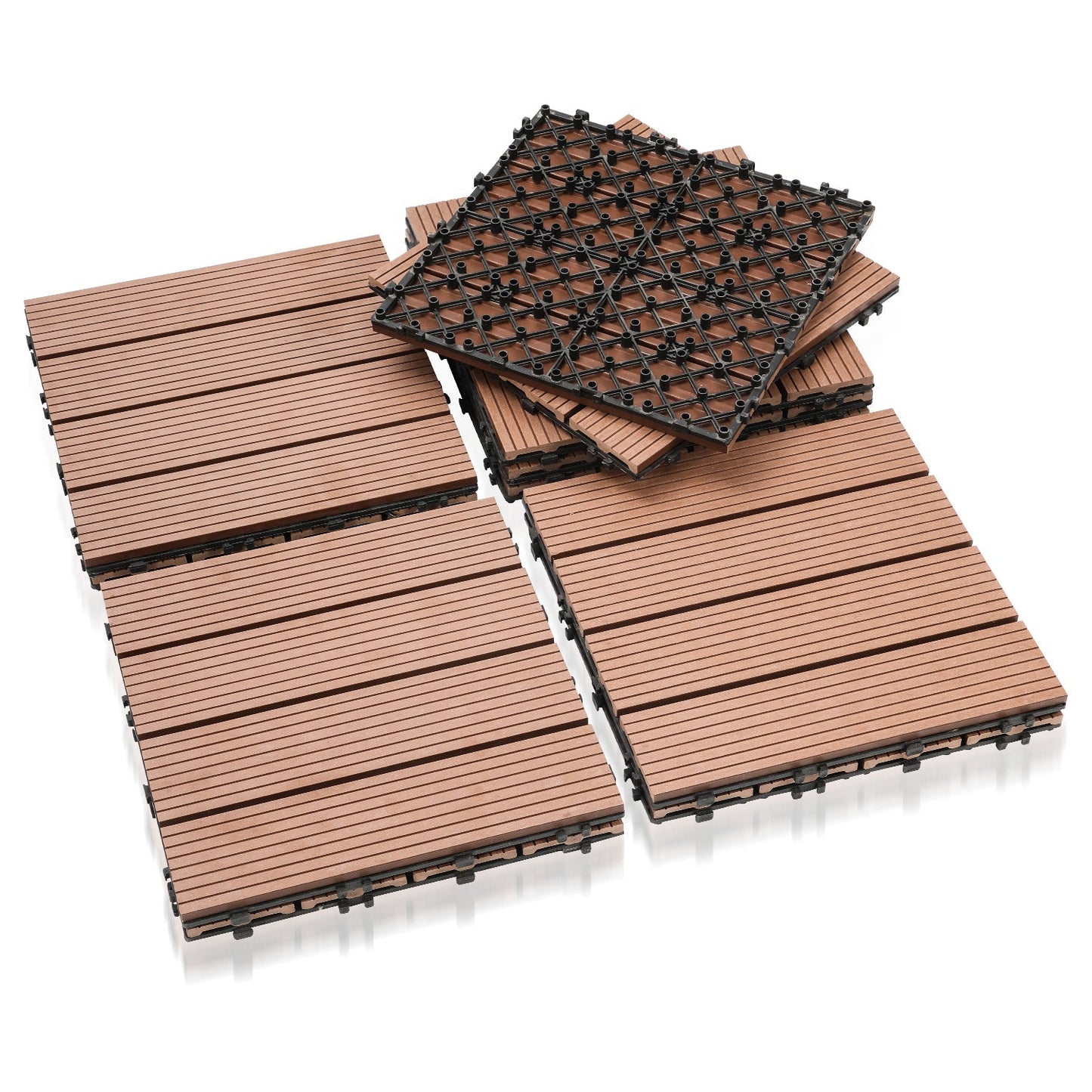 WPC Terrassenfliesen, 30x30 cm/30x60 cm Balkon Bodenfliese, Gartenfliesen mit Klick-System, Terrassendielen Balkonfliesen Klickfliesen, Anthrazit, Braun