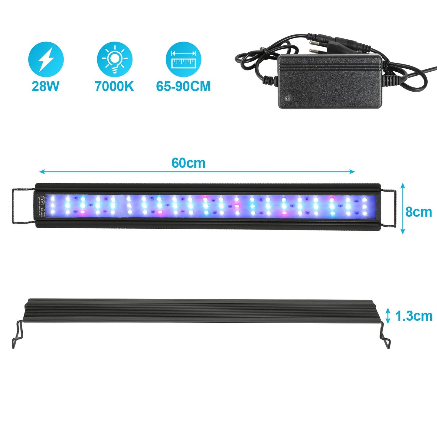 Hengda Aquarium LED Beleuchtung RGB Vollspektrum | Dimmbare Aquarium Lampe mit Ausziehbarer Halterung | LED Aquariumleuchte für Süßwasser- & Meerwasser-Aquarien