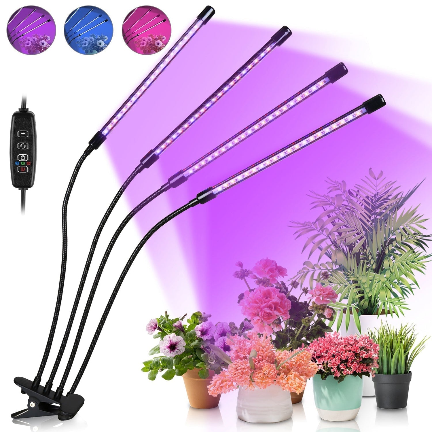 Hengda 40W/30W Pflanzenlampe LED, 4/3 Köpfe Pflanzenleuchte, Vollspektrum Wachstumslampe mit Zeitschaltuhr