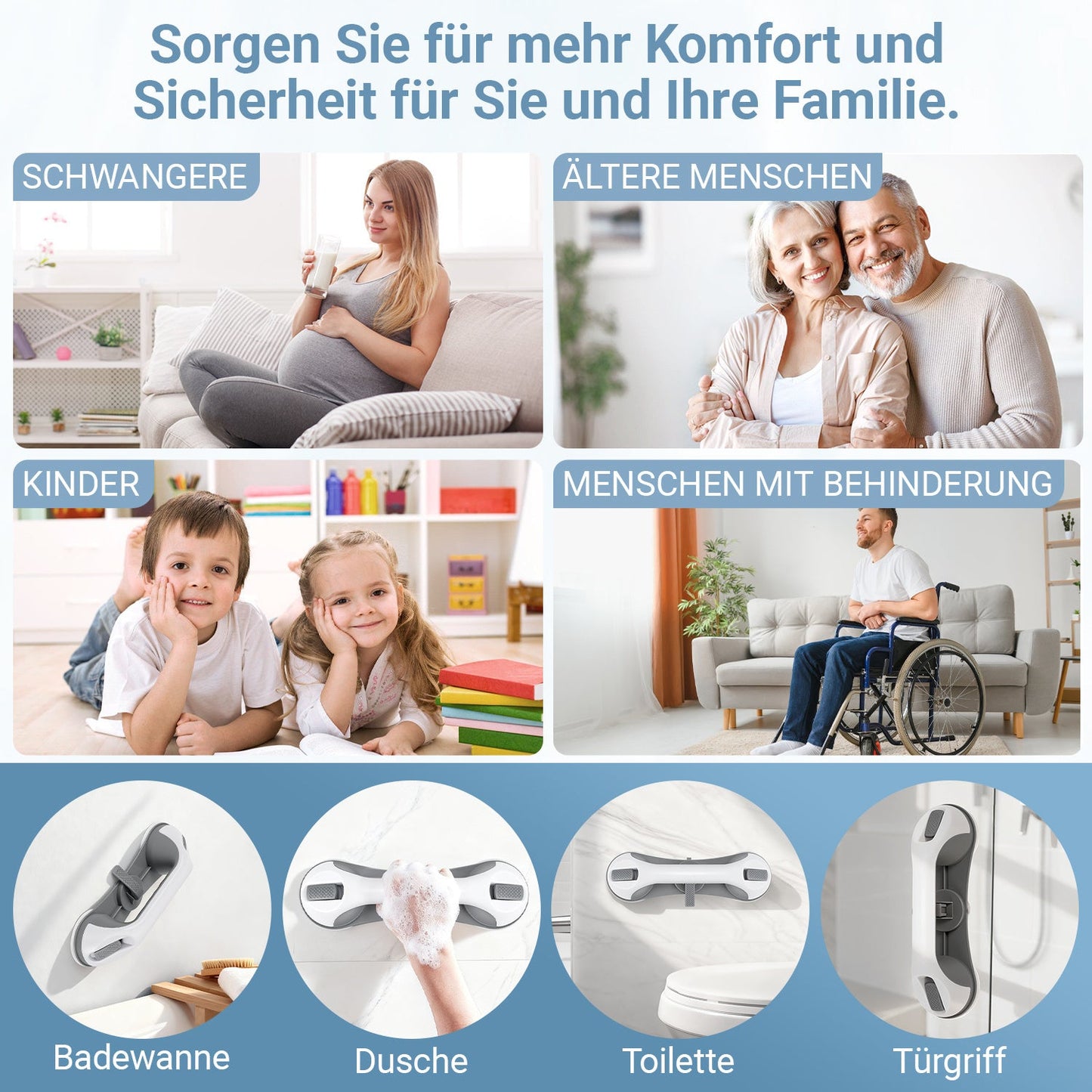Hengda 2PC Badewannengriff MAX 110 KG, 28CM Haltegriff Dusche mit Saugnapf, Abnehmbare Duschgriff, ohne Bohren