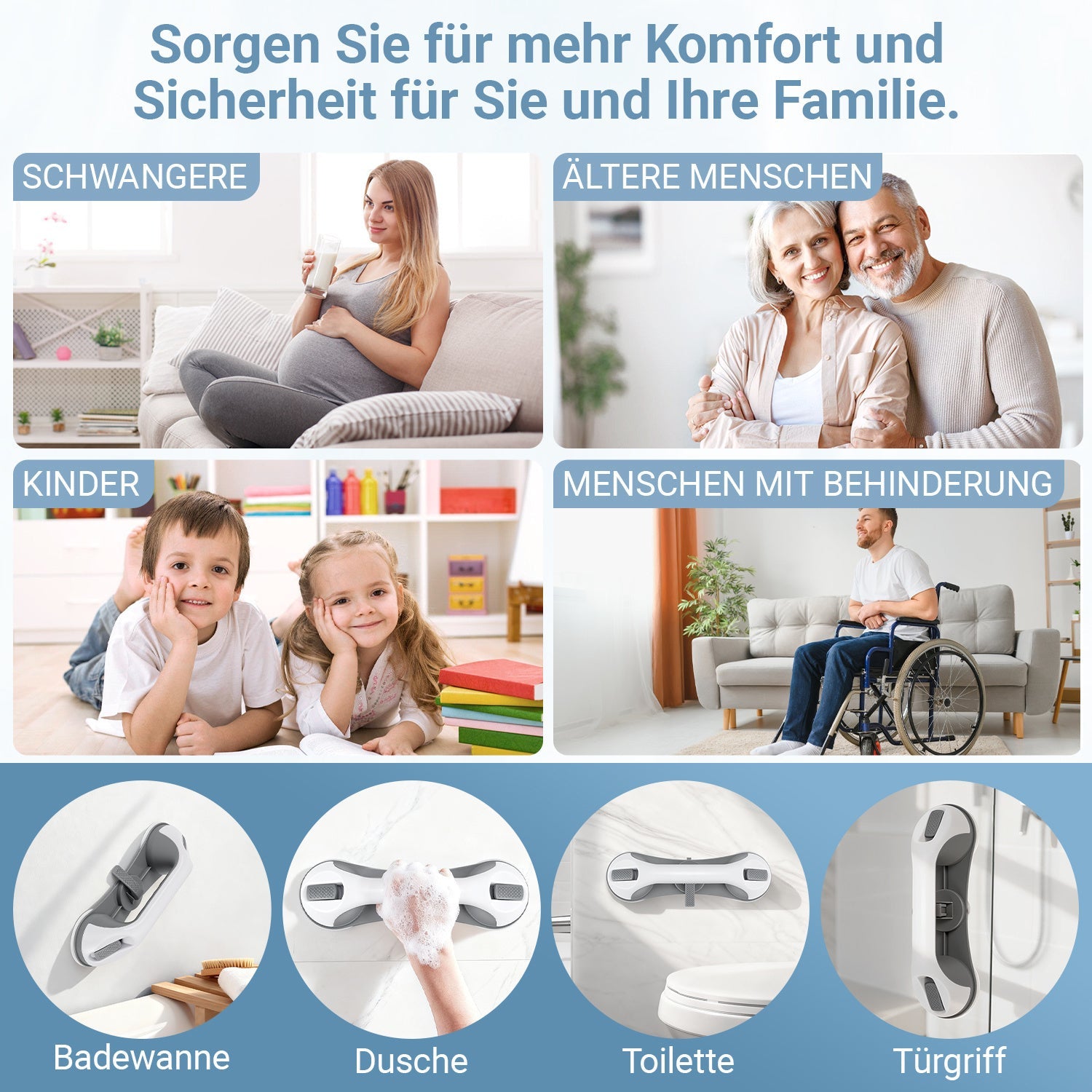 Hengda 2PC Badewannengriff MAX 110 KG, 28CM Haltegriff Dusche mit Saugnapf, Abnehmbare Duschgriff, ohne Bohren