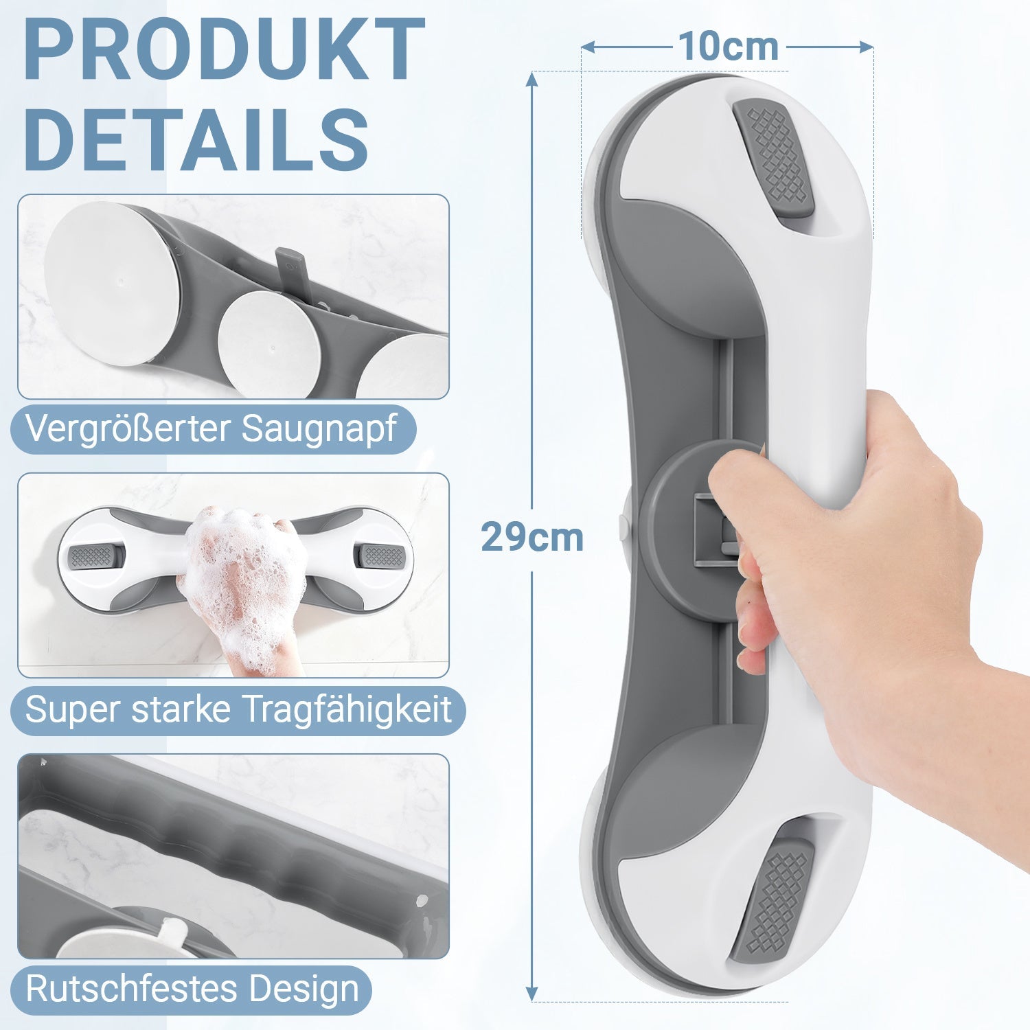 Hengda 2PC Badewannengriff MAX 110 KG, 28CM Haltegriff Dusche mit Saugnapf, Abnehmbare Duschgriff, ohne Bohren