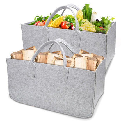 Hengda 2x Filztasche Aufbewahrungskorb Holz Korb Filz Socken Holzkorb Faltbar Kaminholz