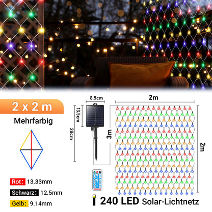 Hengda Solar LED Lichternetz IP44 Außen | Lichtervorhang mit Fernbedienung & Timer | LED Lichterkette für Garten, Fenster, Balkon & Weihnachtsdeko
