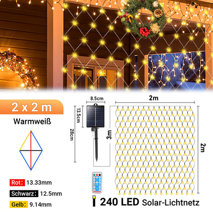 Hengda Solar LED Lichternetz IP44 Außen | Lichtervorhang mit Fernbedienung & Timer | LED Lichterkette für Garten, Fenster, Balkon & Weihnachtsdeko