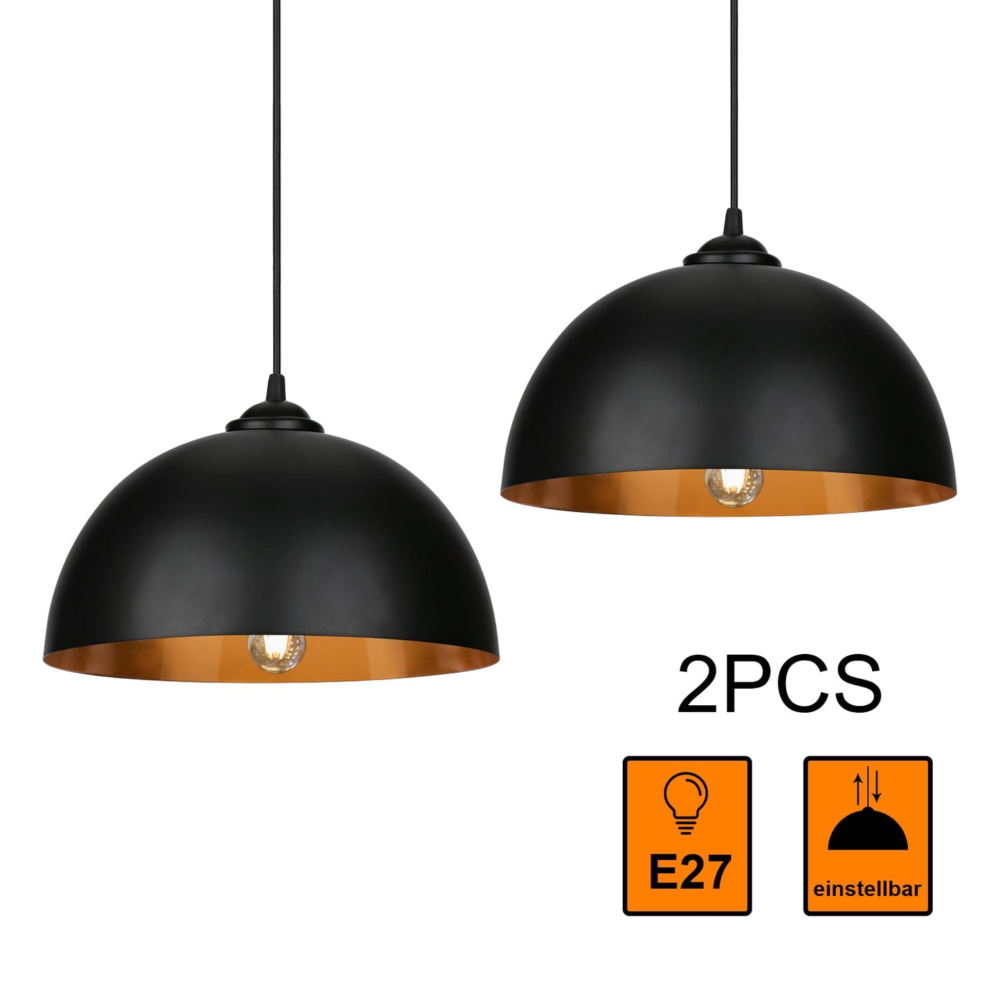 Hengda 2x Retro Pendelleuchte, Vintage Industrielle LED Hängelampe für max 60W, Ø 30cm (Ohne Leuchtmitte)