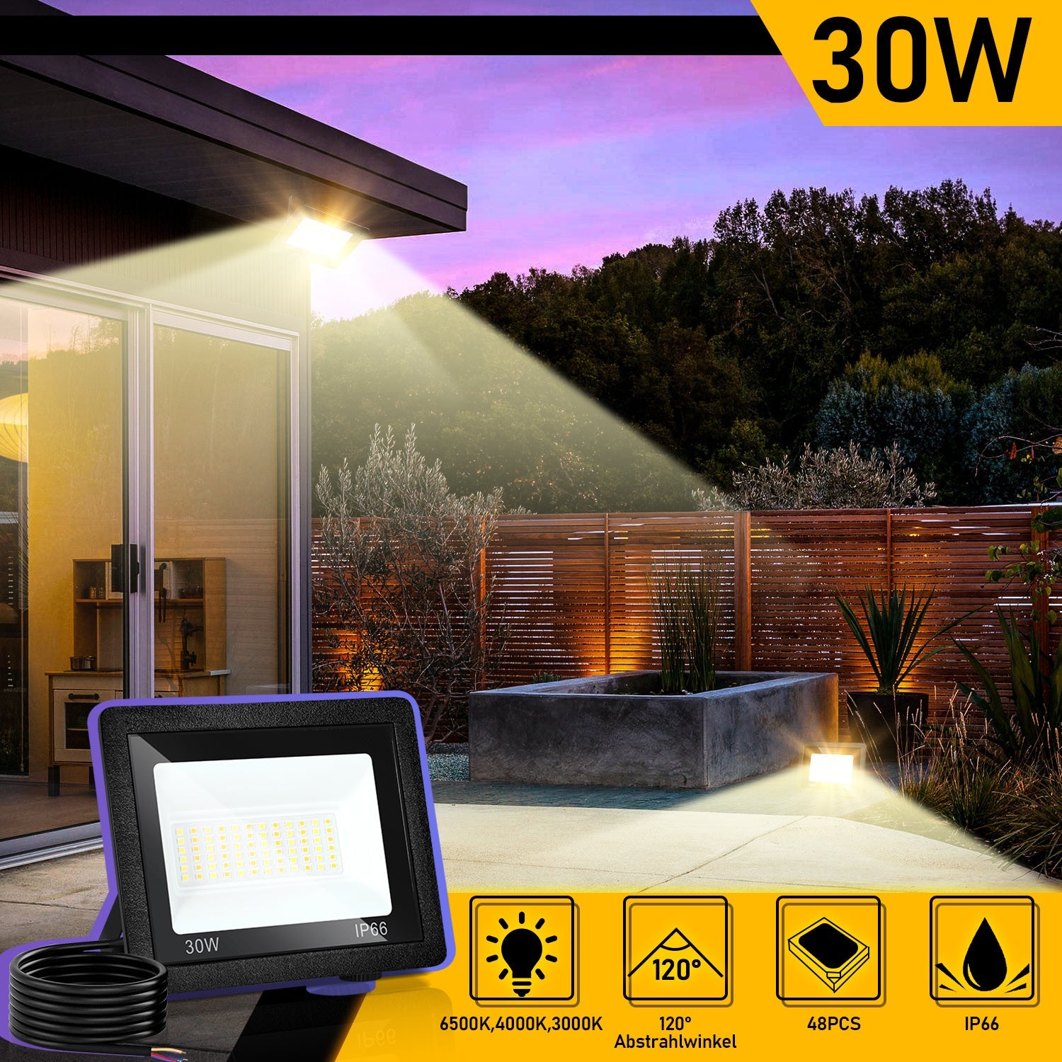 Hengda LED Strahler Außen Dimmbar, LED Fluter 3000K/4000K/6500K, IP66 Wasserdicht Scheinwerfer (kein Stecker)