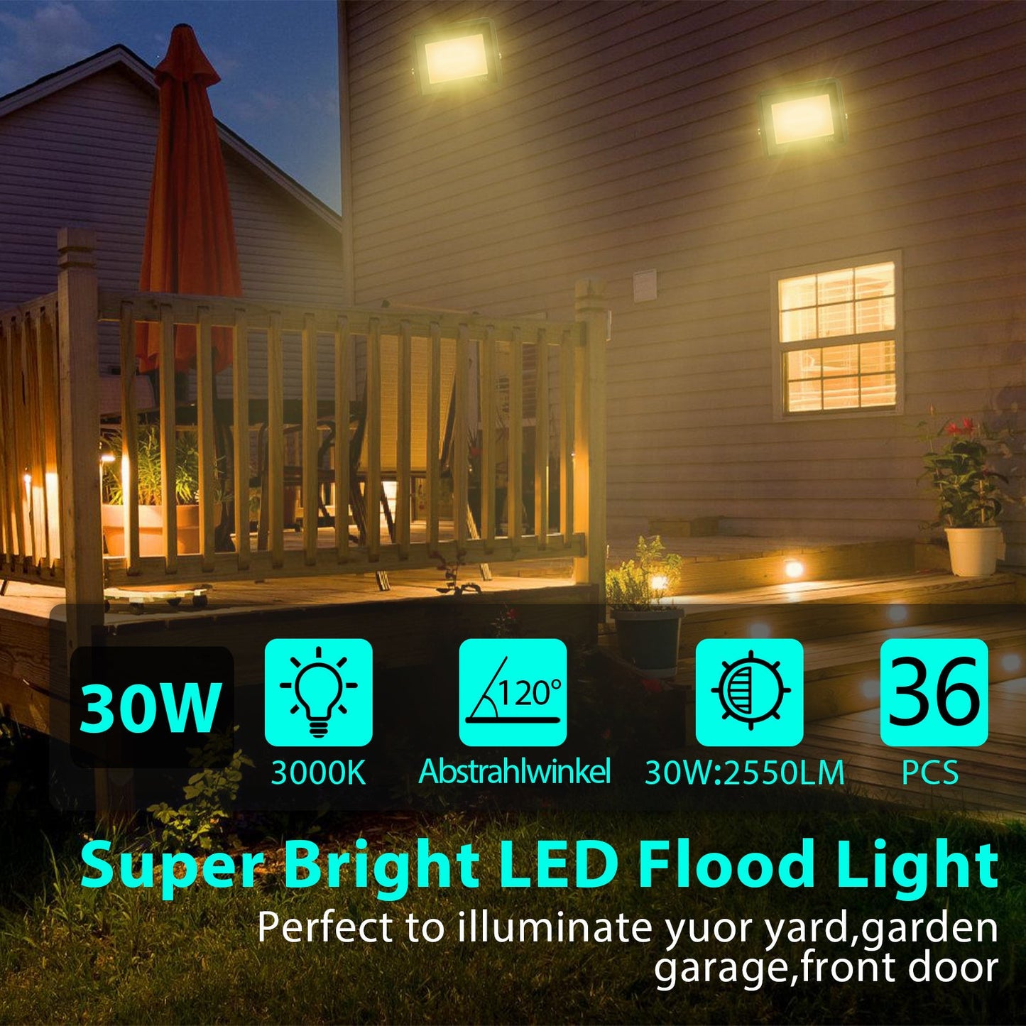 Hengda LED Strahler Außen, LED Fluter 10W-100W, LED Scheinwerfer Kaltweiß/Warmweiß, Aussenstrahler IP66 Wasserdicht (Kein Stecker)