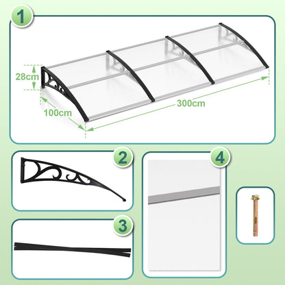 Hengda Vordach für Haustür, 5 mm Überdachung, Transparentes Pultbogenvordach, Polycarbonat Pultvordach, Türdach für draußen