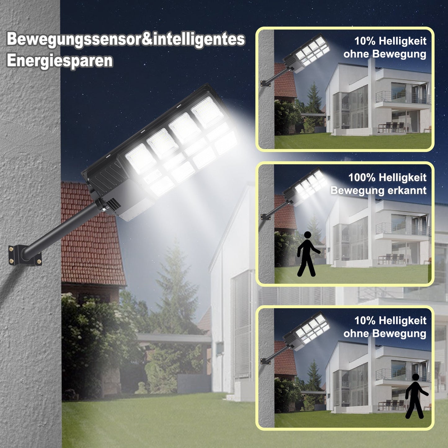 Hengda 300W/400W Straßenlampe Solar Straßenlaternen mit Fernbedienung Strassenlaterne LED Außen Wasserdichtes Solar Flutlichter 6500k Kaltesweiß IP67 Wasserdicht Solarlampen Outdoor Hof Garage [Energieklasse F]