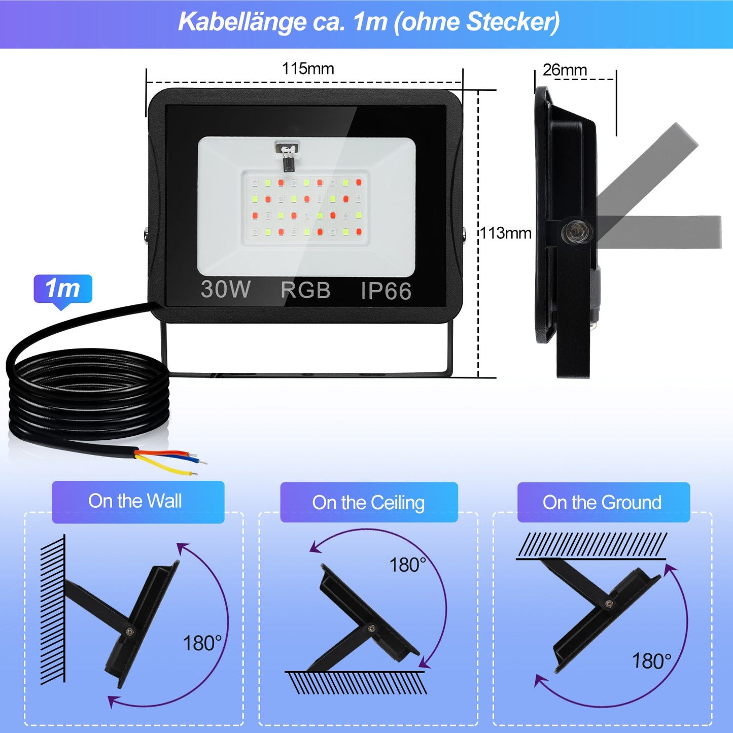 Hengda RGB LED Strahler Außen mit Fernbedienung, 10/20/30/50 W Fluter LED Dimmbar, Flutlicht IP66 Wasserdicht, 4 Modi