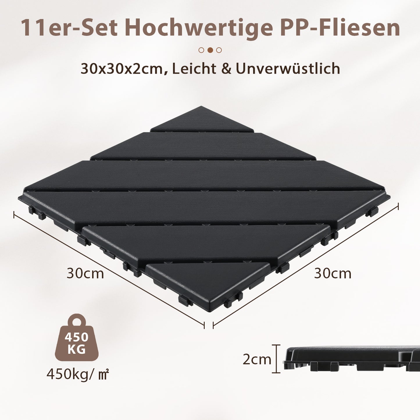Hengda PP Terrassenfliesen mit Klicksystem 30x30cm, Bodenfliesen