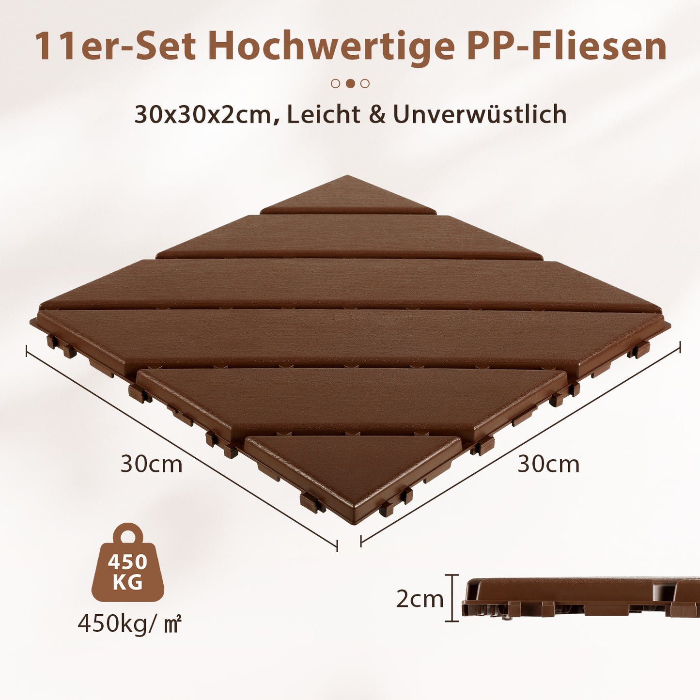 Hengda PP Terrassenfliesen mit Klicksystem 30x30cm, Bodenfliesen