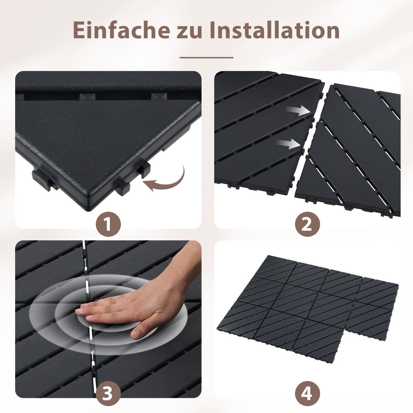 Hengda PP Terrassenfliesen mit Klicksystem 30x30cm, Bodenfliesen