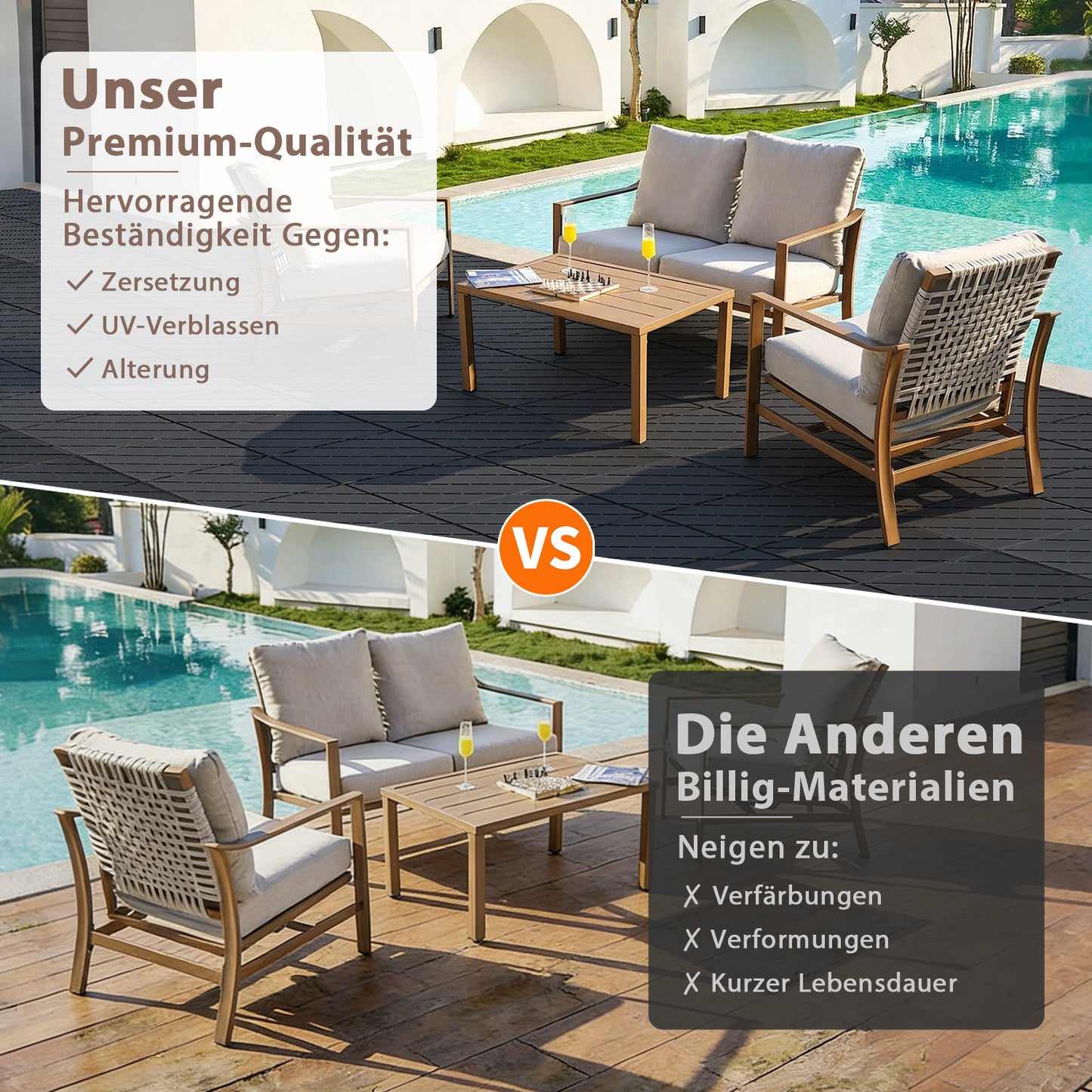 Hengda PP Terrassenfliesen mit Klicksystem 30x30cm, Bodenfliesen