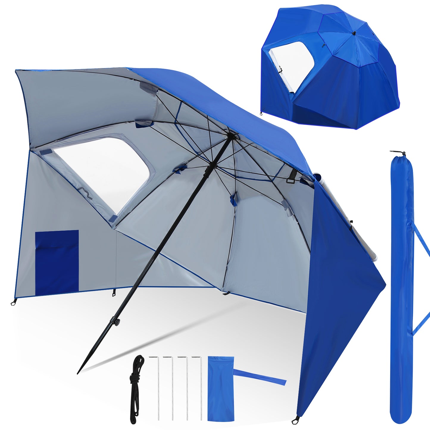 Hengda 2-in-1 Alu Strandschirm, Strandmuschel & Sonnenschirm Ø210×220 cm UV50+, mit Windschutz, faltbar & leicht