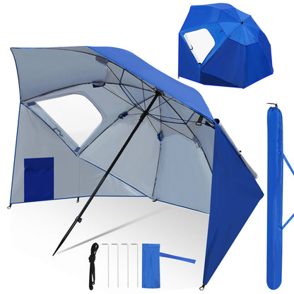 Hengda 2-in-1 Alu Strandschirm, Strandmuschel & Sonnenschirm Ø210×220 cm UV50+, mit Windschutz, faltbar & leicht