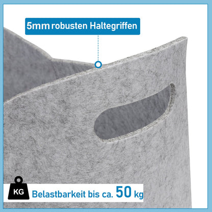 Hengda Filzkorb Wohnzimmer Kaminholz Aufbewahrungskorb Kleidung Filz Büro Faltbar Grau