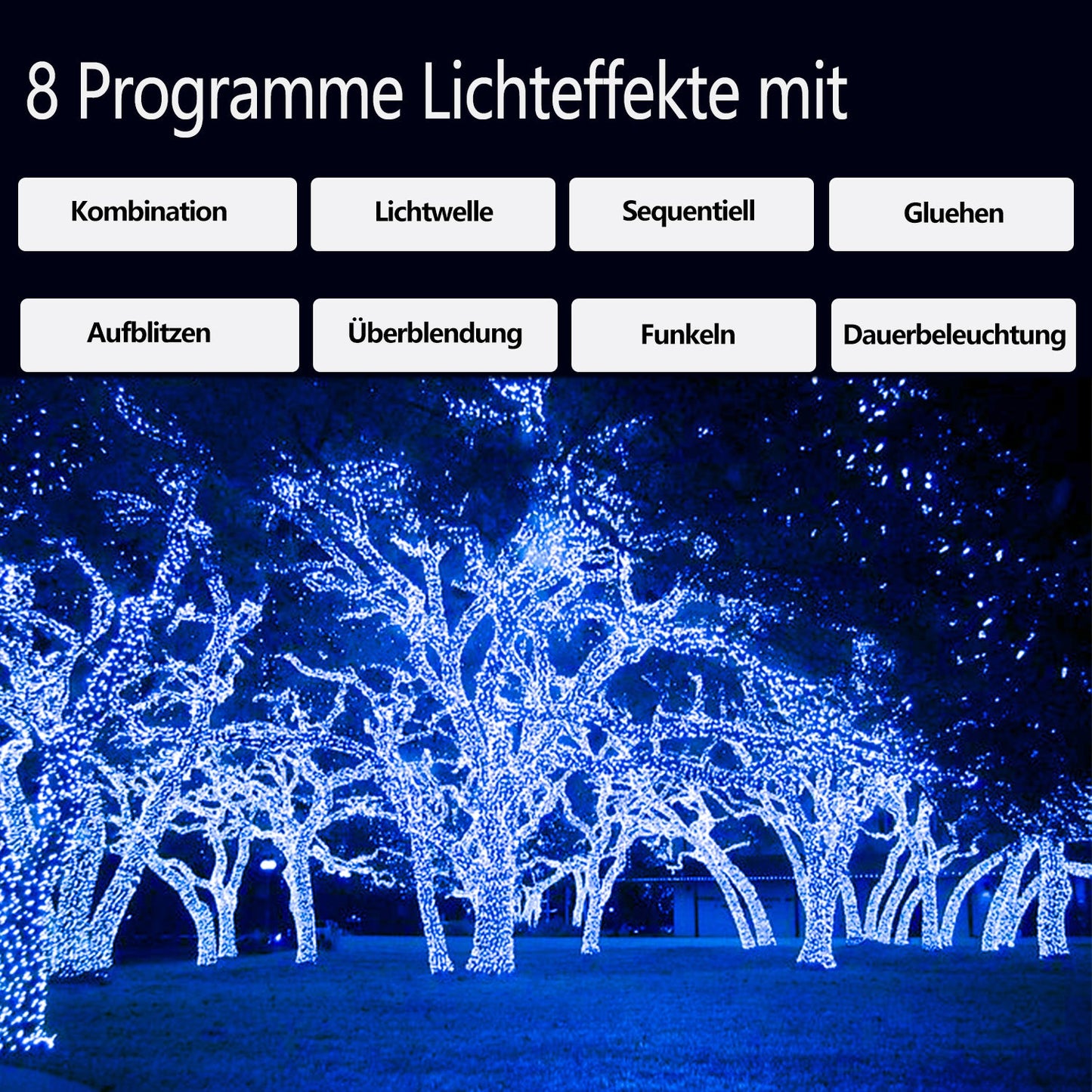 Hengda LED Lichterkette Warmweiß Kaltweiß Bunt Wasserdichte IP44 8 Modi Lichterkette für Party, Garten, Weihnachten
