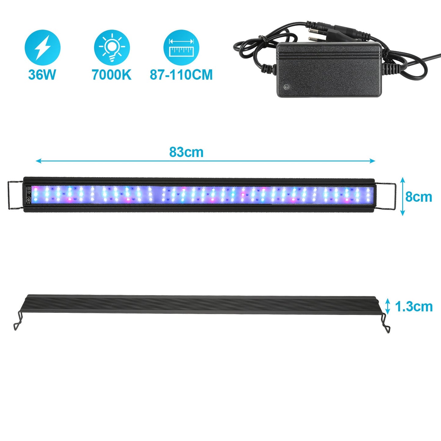 Hengda Aquarium LED Beleuchtung RGB Vollspektrum | Dimmbare Aquarium Lampe mit Ausziehbarer Halterung | LED Aquariumleuchte für Süßwasser- & Meerwasser-Aquarien