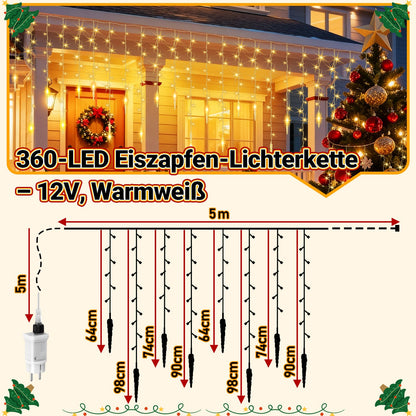 Hengda LED Eiszapfen Lichterkette Außen mit Fernbedienung | 8 Modi & Timer Weihnachtslichterkette IP44 | LED Lichterkette für Garten, Balkon & Hausfassade