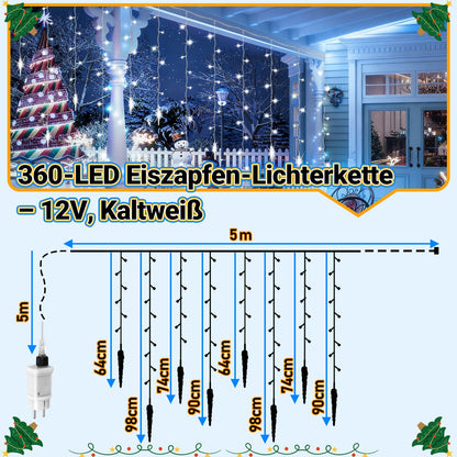 Hengda LED Eiszapfen Lichterkette Außen mit Fernbedienung | 8 Modi & Timer Weihnachtslichterkette IP44 | LED Lichterkette für Garten, Balkon & Hausfassade