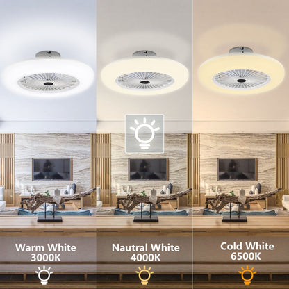 Hengda LED Deckenventilator mit Beleuchtung Ø55 cm | 80 W Deckenleuchte mit Ventilator & Fernbedienung | 3 Windgeschwindigkeiten, 3 Lichtfarben | Leiser Deckenventilator für Wohnzimmer & Schlafzimmer