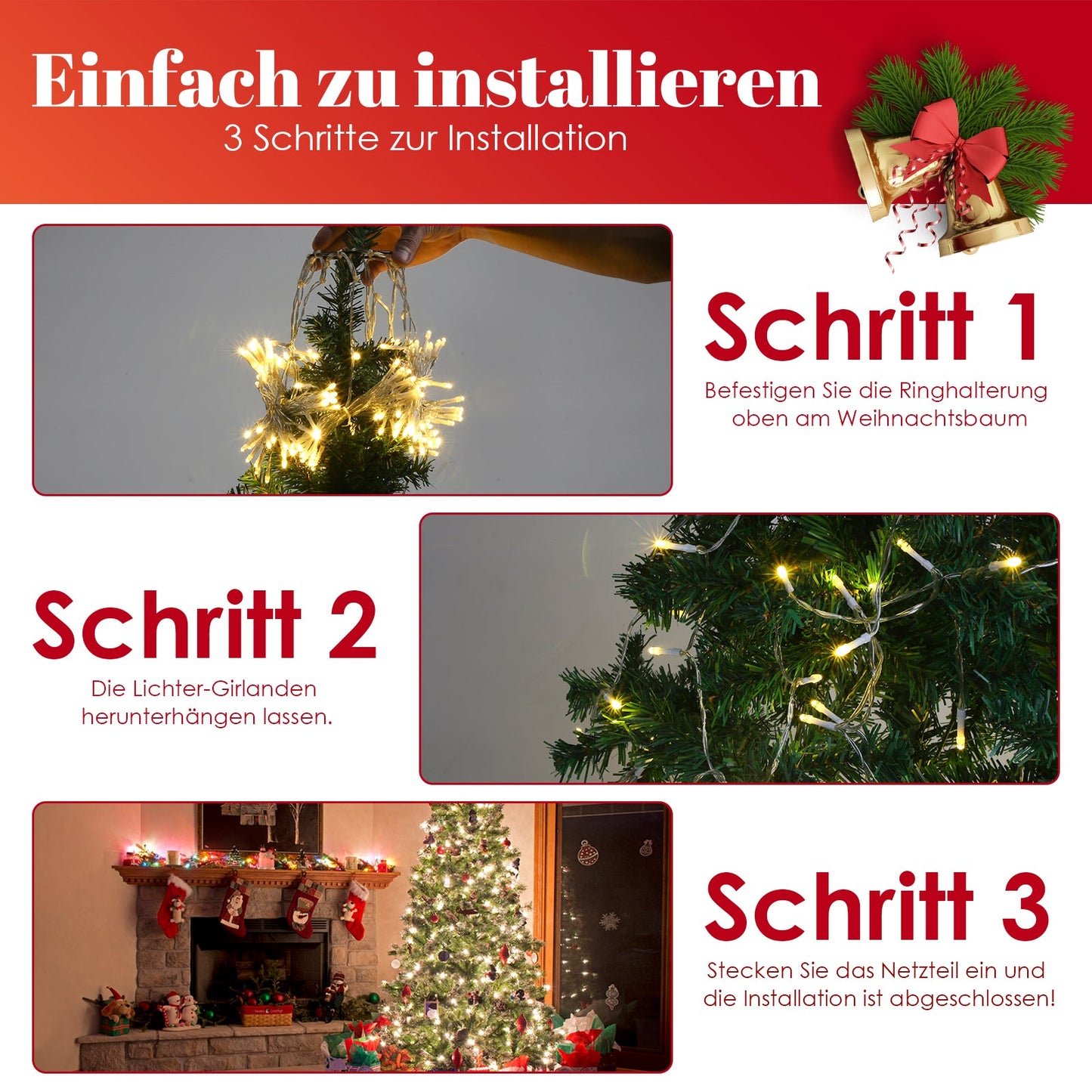 Hengda 200/280 LED Lichterkette Dekobeleuchtung Weihnachtsbaum Weihnachten Tannenbaum