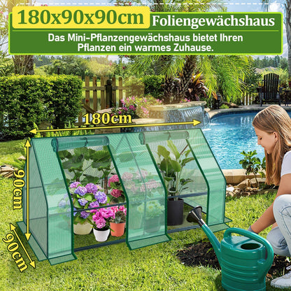 Hengda Gewächshaus Klein 180×90×90 cm | Foliengewächshaus mit UV-beständiger PE-Plane | Tomatenhaus Treibhaus für Balkon, Garten & Frühbeet Pflanzenanzucht
