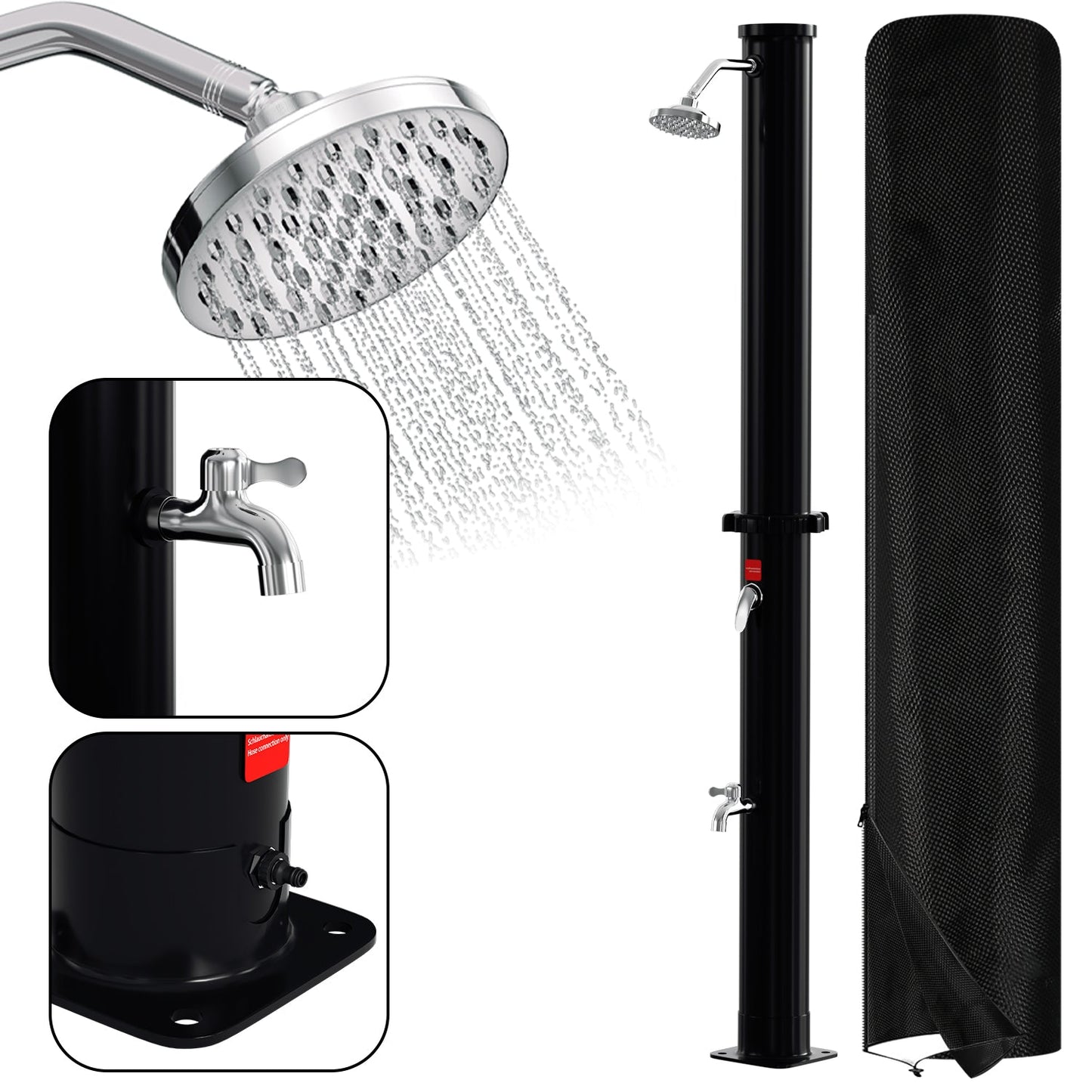 Hengda Solar Gartendusche 20/35/40 L mit Regenduschkopf & Schutzhaube | Solardusche bis 60 °C ohne Strom | Outdoor Pooldusche für Garten, Camping & Terrasse