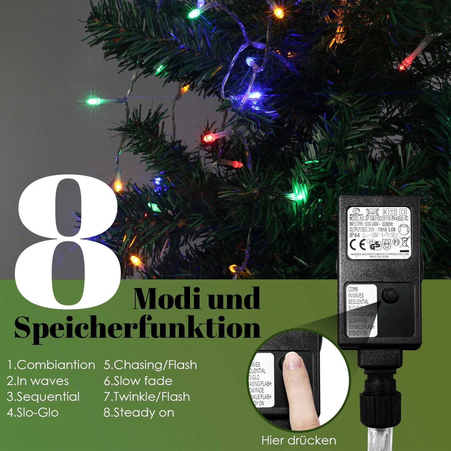 Hengda 200/280 LED Lichterkette Dekobeleuchtung Weihnachtsbaum Weihnachten Tannenbaum