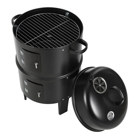 Hengda 3 in 1 Smoker Räucherofen, Holzkohle Räuchergrill mit Thermometer