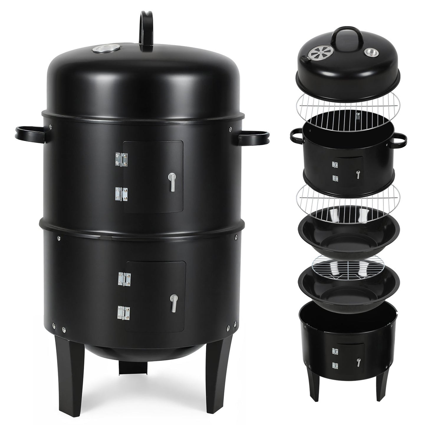 Hengda 3 in 1 Smoker Räucherofen, Holzkohle Räuchergrill mit Thermometer