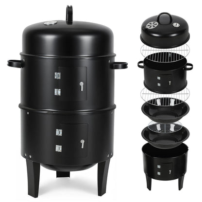 Hengda 3 in 1 Smoker Räucherofen, Holzkohle Räuchergrill mit Thermometer