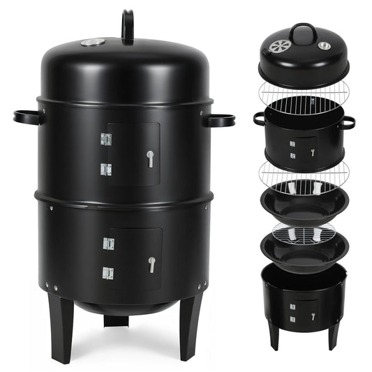 Hengda 3 in 1 Smoker Räucherofen, Holzkohle Räuchergrill mit Thermometer