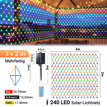 Hengda Solar LED Lichternetz IP44 Außen | Lichtervorhang mit Fernbedienung & Timer | LED Lichterkette für Garten, Fenster, Balkon & Weihnachtsdeko