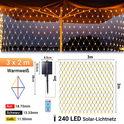 Hengda Solar LED Lichternetz IP44 Außen | Lichtervorhang mit Fernbedienung & Timer | LED Lichterkette für Garten, Fenster, Balkon & Weihnachtsdeko