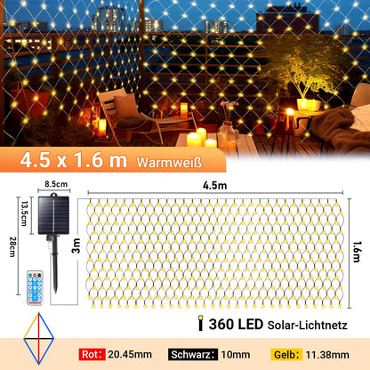Hengda Solar LED Lichternetz IP44 Außen | Lichtervorhang mit Fernbedienung & Timer | LED Lichterkette für Garten, Fenster, Balkon & Weihnachtsdeko