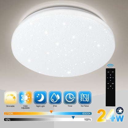 Hengda 24W Led Deckenleuchte Dimmbar, Sternenhimmel Deckenlampe, mit Fernbedienung, 2160LM, 2700-6500K, IP44