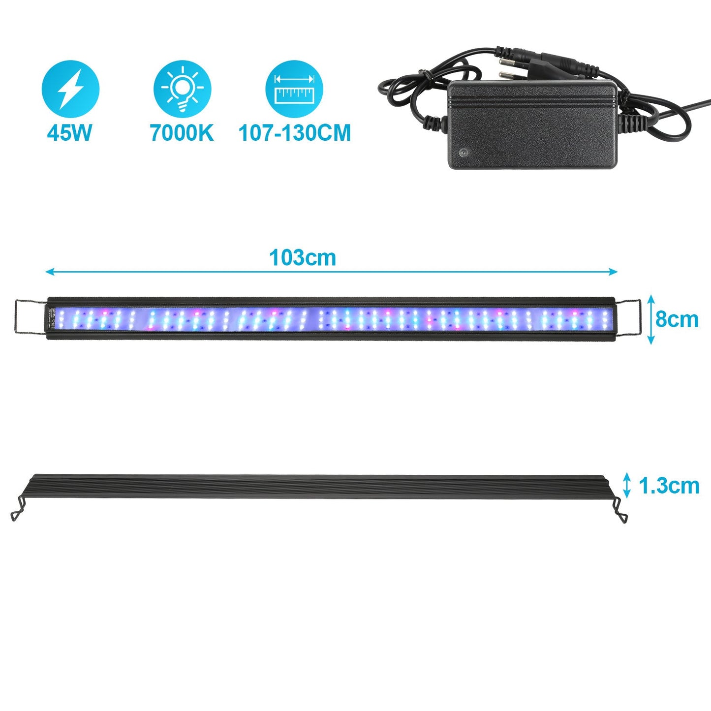 Hengda Aquarium LED Beleuchtung RGB Vollspektrum | Dimmbare Aquarium Lampe mit Ausziehbarer Halterung | LED Aquariumleuchte für Süßwasser- & Meerwasser-Aquarien