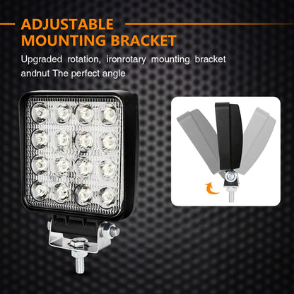 Hengda 48W LED Arbeitsscheinwerfer, IP67 Wasserdicht Rechteck Zusatzscheinwerfer, 12V 6500K LED Scheinwerfer, Rückfahrscheinwerfer
