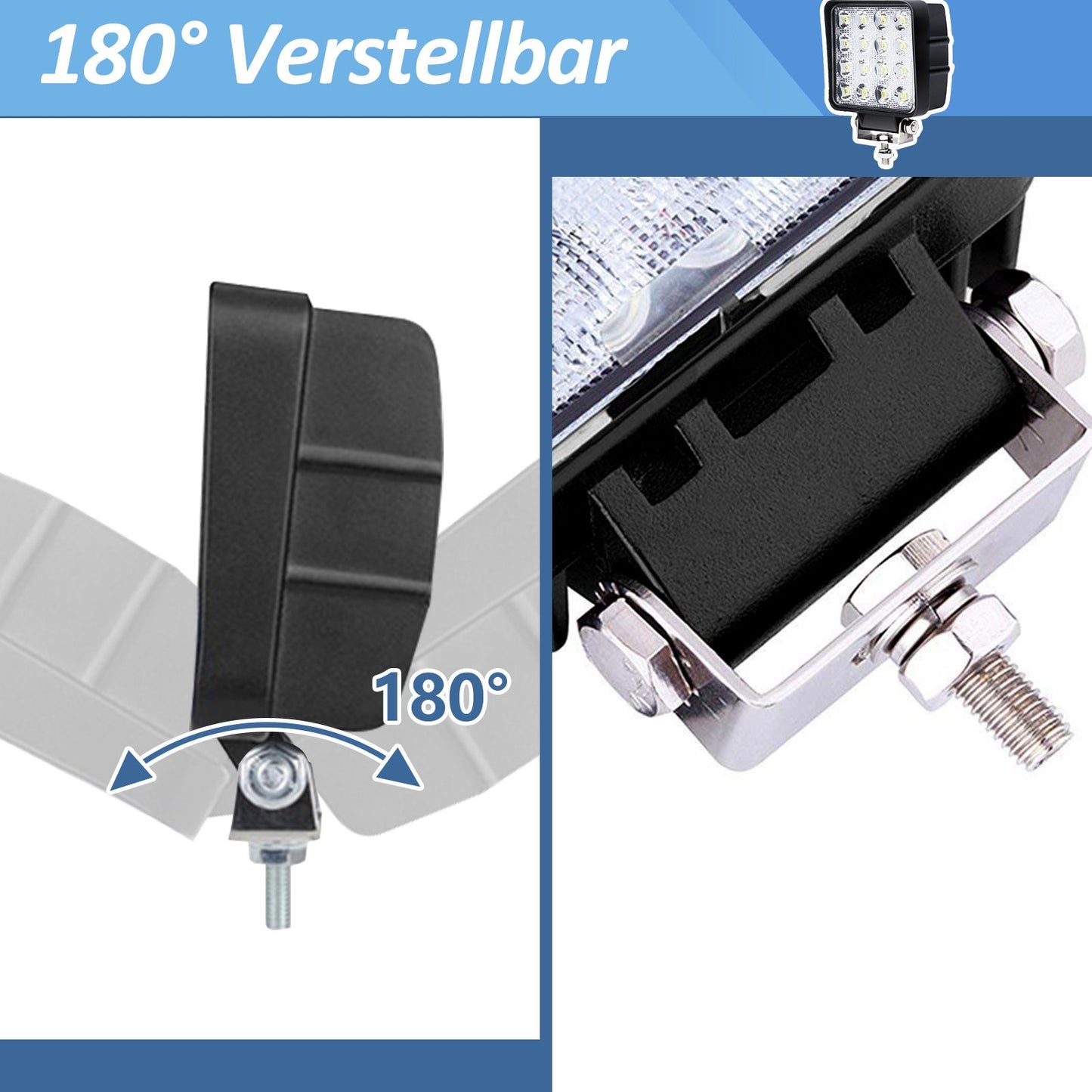 Hengda 48W LED Arbeitsscheinwerfer, IP67 Wasserdicht Rechteck Zusatzscheinwerfer, 12V 6500K LED Scheinwerfer, Rückfahrscheinwerfer