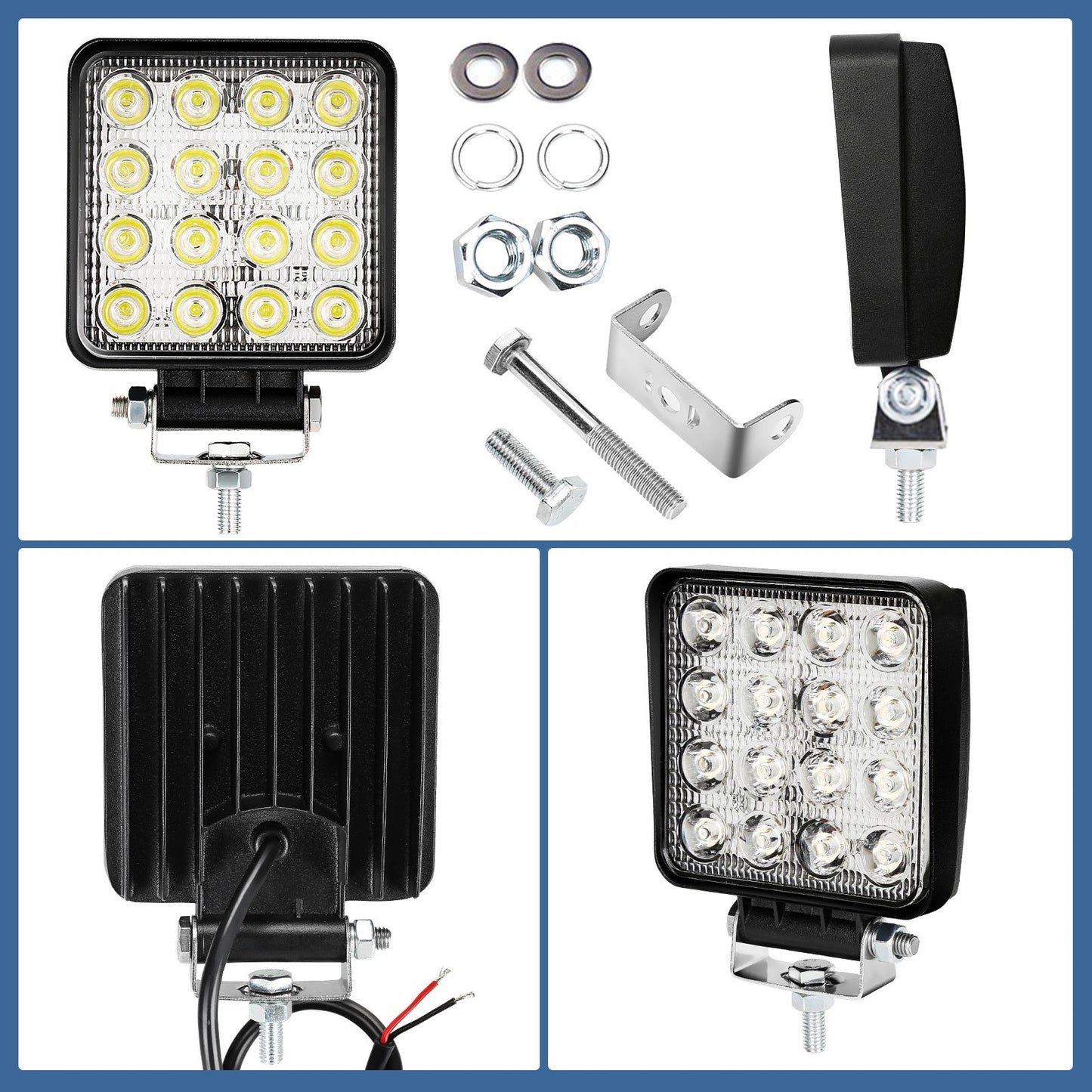 Hengda 48W LED Arbeitsscheinwerfer, IP67 Wasserdicht Rechteck Zusatzscheinwerfer, 12V 6500K LED Scheinwerfer, Rückfahrscheinwerfer