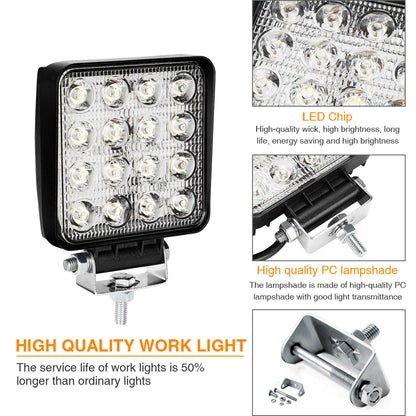 Hengda 48W LED Arbeitsscheinwerfer, IP67 Wasserdicht Rechteck Zusatzscheinwerfer, 12V 6500K LED Scheinwerfer, Rückfahrscheinwerfer